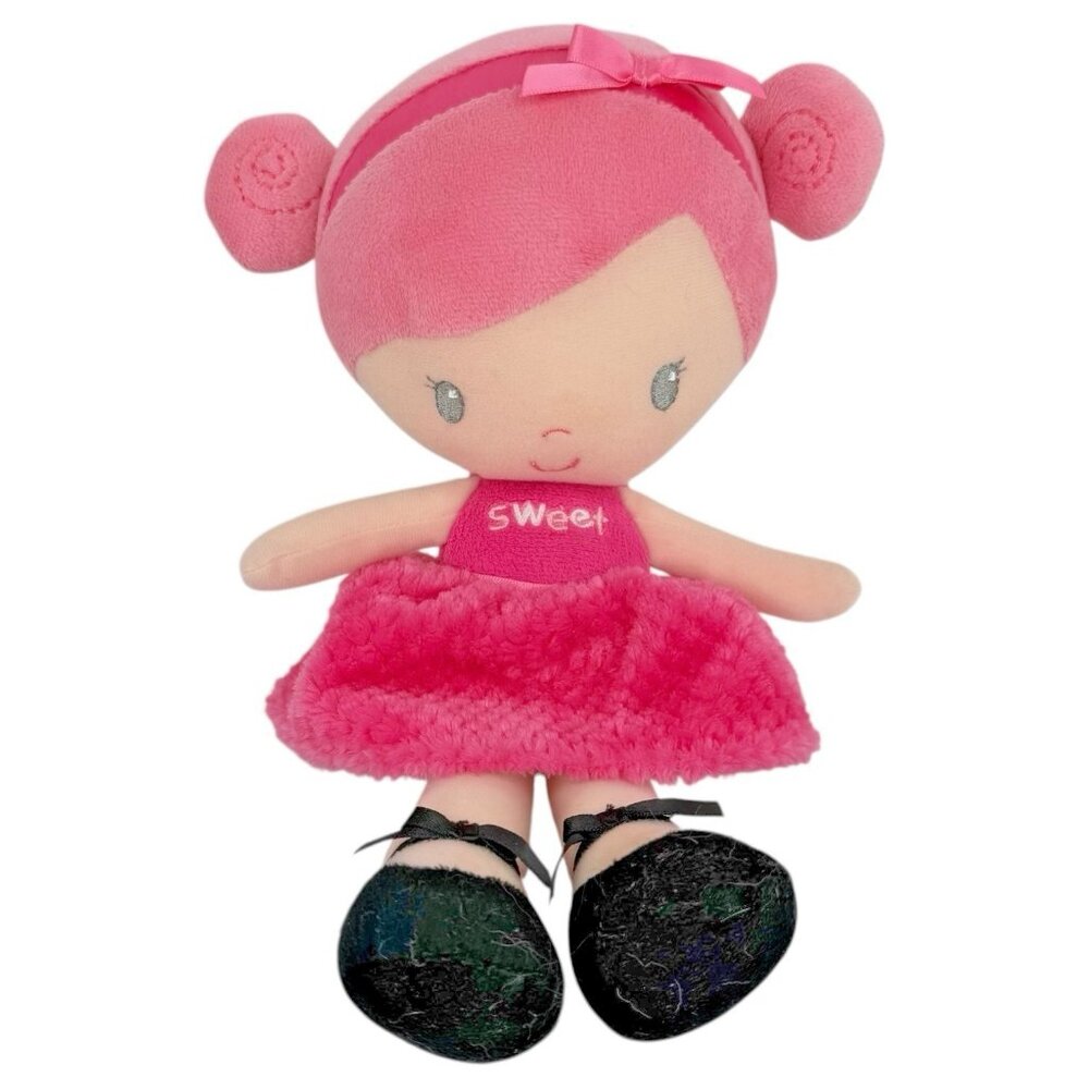 BABY STARTERS Sweet Doll Plush Pink Hair Dress Black Shoe Stuffed Toy Baby Lovey